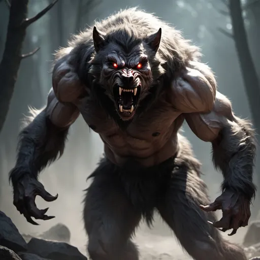 Prompt: fantasy werewolf in a primal rage  