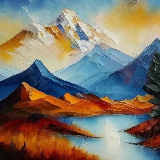 Prompt: Oil painting of mountains