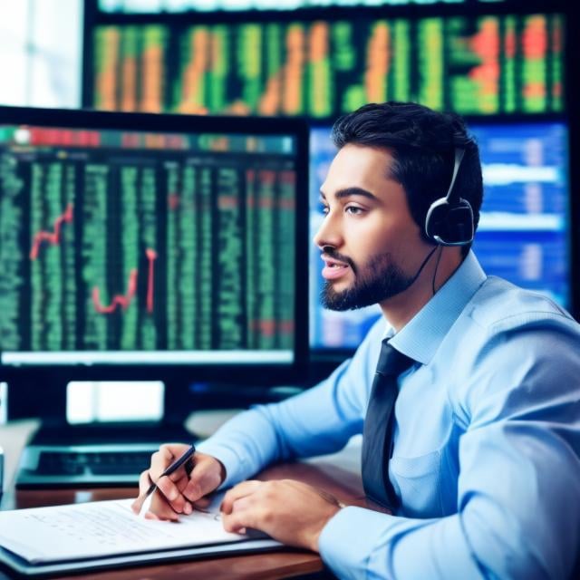 Prompt: Man is learning stock market from video recording learning
