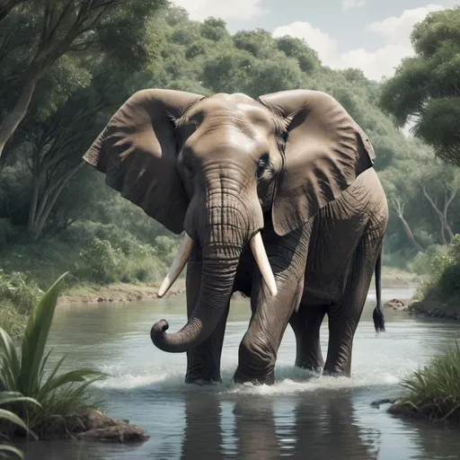 Prompt: crea un elefante cruzando el río



