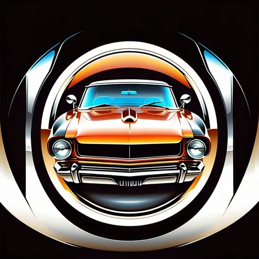 Prompt: Detailed emblem of a classic car silhouette, glossy finish, gleaming chrome details, realistic reflections, professional logo design, high quality, clean and modern, vibrant color palette, natural lighting