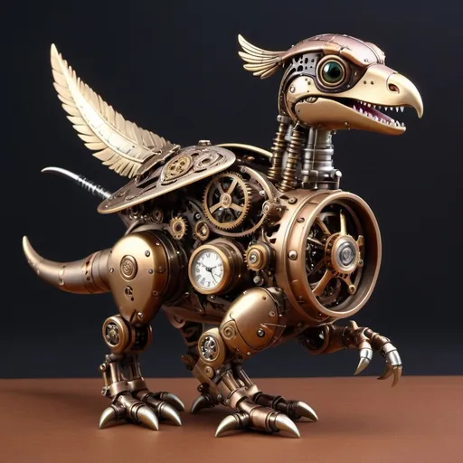 Prompt: cute steam punk fantasy magical mechanical raptor