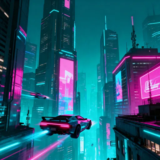 Prompt: A futuristic city with flying cars, neon lights, and towering skyscrapers, ArtStation, digital art.