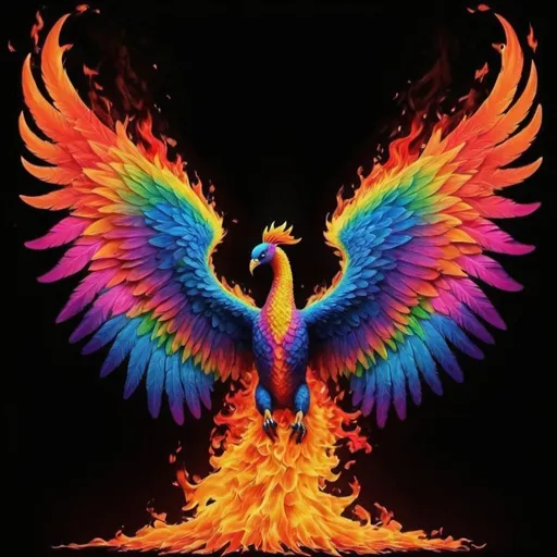 Prompt: wings on fire vivid color many colors very colorful gracefully fling more color vibrant color neon color vibrant colo rmore color in the wings more vibrancy and fire more fire  alot of beautiful fire