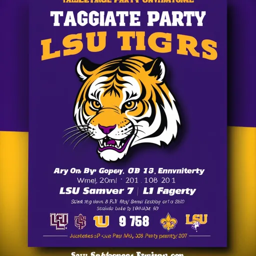 Prompt: Tailgate party invitation for LSU Tigers versus Aggies