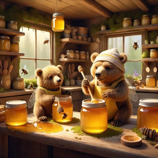 Prompt: Title: Cooking with Honey
Author: DungeonsAndHoney
Prompt: Honey Bee's and Bears, Moss, Cute.