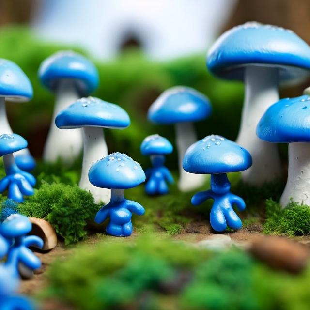 Prompt: Make a human into a smurf with mushroom houses in the background