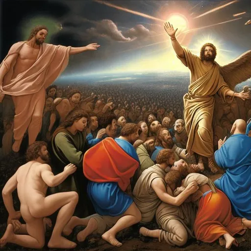 Prompt: Make a real picture of God saving the humans on earth