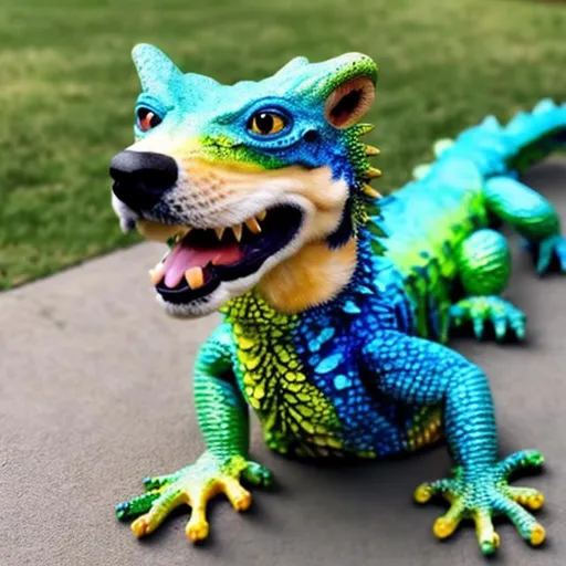 Prompt: Make a mixed animal part lizard and part dog