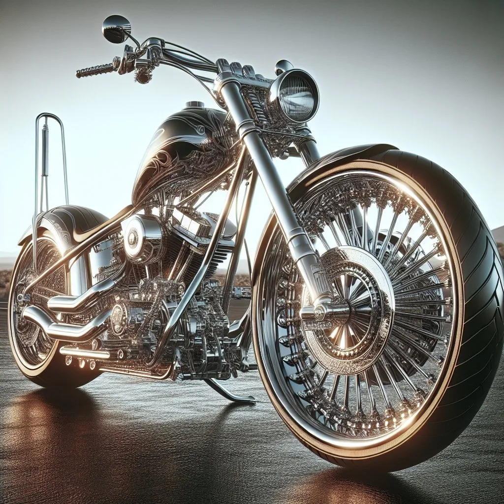 Prompt: Chopper motorcycle, detailed chrome accents, 4k