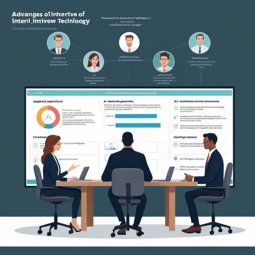 Prompt: 

---

[Title: Advantages of AI Interview Technology]

[Image: Illustration of a computer screen with an AI interviewing a candidate]

1. **Efficiency**: 
   - Conducts multiple interviews simultaneously.
   - Eliminates scheduling conflicts.

2. **Consistency**: 
   - Asks the same questions in the same manner to all candidates.
   - Reduces bias in evaluation.

3. **Scalability**: 
   - Handles large volumes of candidates effortlessly.
   - Adapts to organizational growth.

4. **Time-saving**: 
   - Reduces time spent on repetitive tasks.
   - Speeds up the hiring process.

5. **Data-driven Decisions**: 
   - Provides insights through analytics.
   - Facilitates informed hiring choices.

6. **Improved Candidate Experience**: 
   - Offers flexibility in interview timing.
   - Enhances engagement through interactive interfaces.

7. **Cost-effectiveness**: 
   - Lowers recruitment expenses.
   - Minimizes resource allocation for hiring.

8. **Customization**: 
   - Tailors questions to specific job roles.
   - Personalizes the interview experience.

[Image: Graph depicting the growth of AI interview technology adoption]

