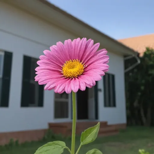 Prompt:  a flower  in front of home