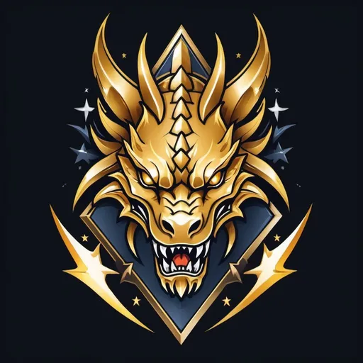 Prompt: Draw a logo for the military with a golden dragon using modern tattoo style with lighting bolts in its eyes and coming out of its claws