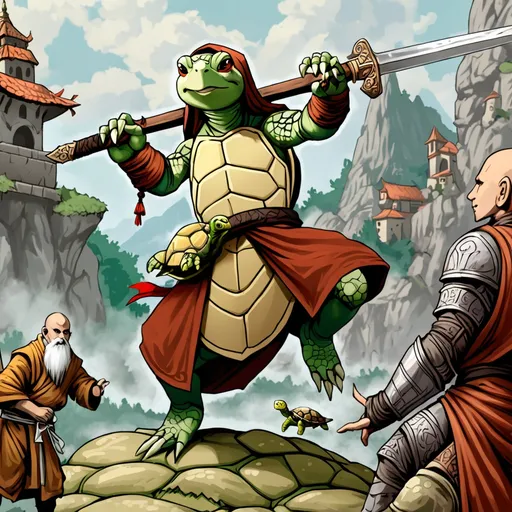 Prompt: DnD, 5e, Tortle, Monk, Epic, detailed, Scimitar