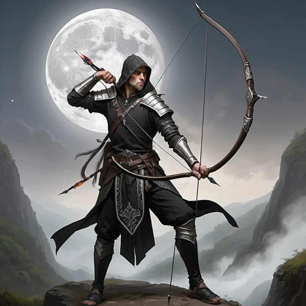 Prompt: Black, Silver, DnD, 5e, Moonbow, Epic Longbow, Fantasy Longbow, Magical Longbow, Detailed Item Features