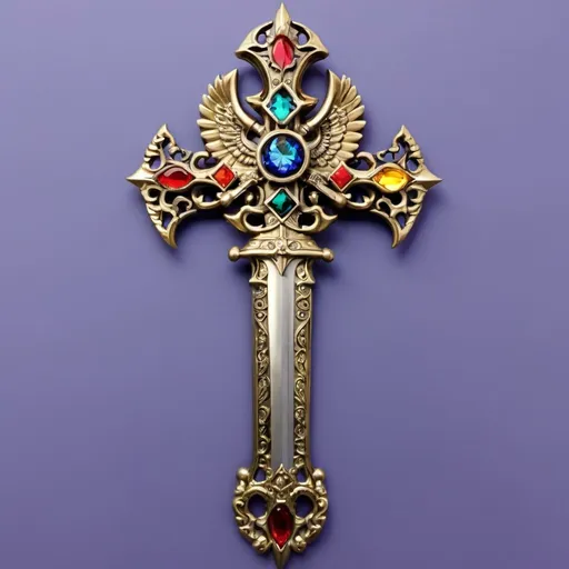 Prompt: ST. MICHAEL SWORD  BRASS GEMS COLORFUL
