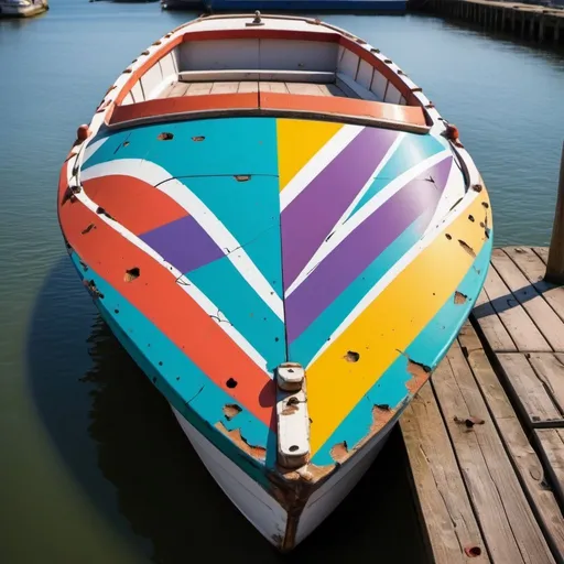 Prompt: Broken stripes cartoon style popart logo on boat hull