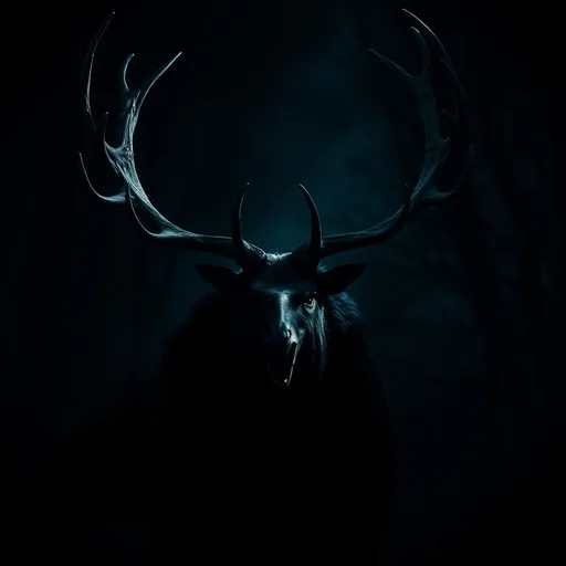 Prompt: raven-stag, horror vibes, dramatic cinematic lighting, atmospheric shadows, darkness surrounding