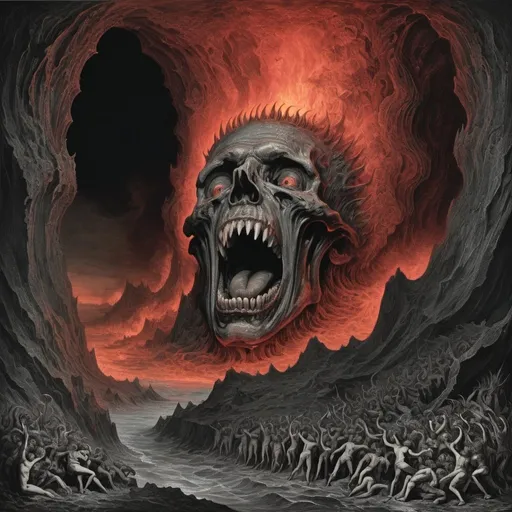 Prompt: The mouth of Hell, Gustave Dore style, colored