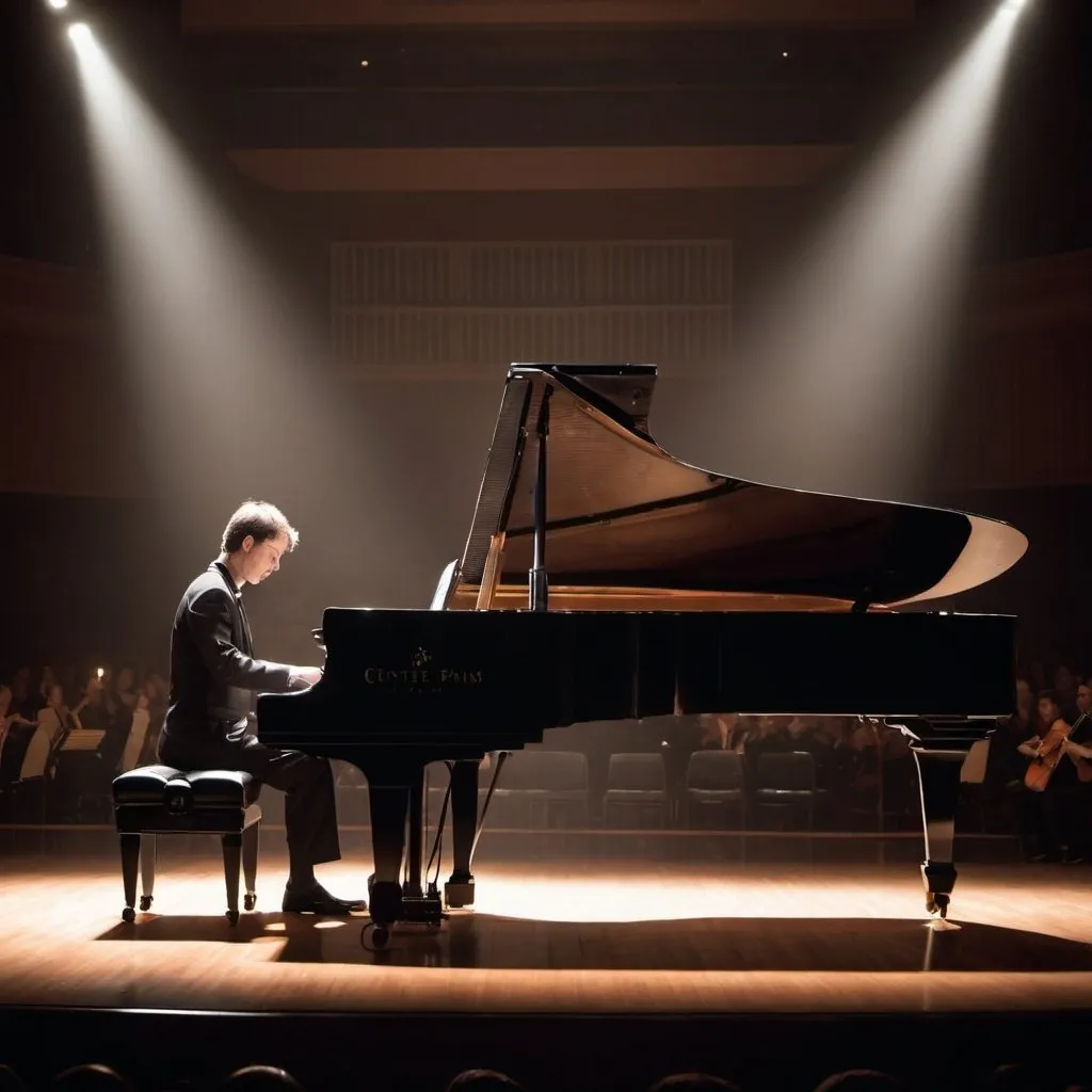 Prompt: centered full photo, concert pianist, dramatic lighting