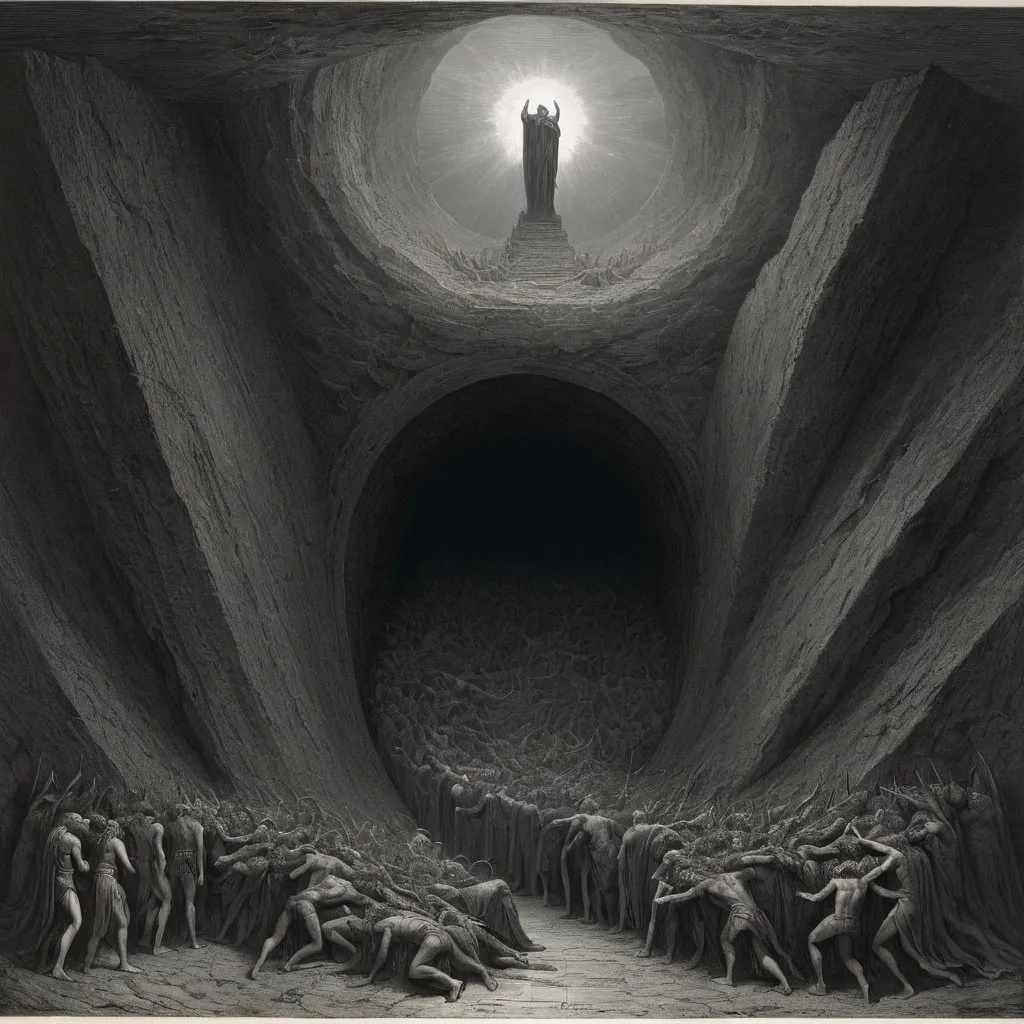 Prompt: Entrance to Hell, "Abandon all hope, all ye who enter here", Gustave Dore