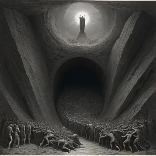 Prompt: Entrance to Hell, "Abandon all hope, all ye who enter here", Gustave Dore