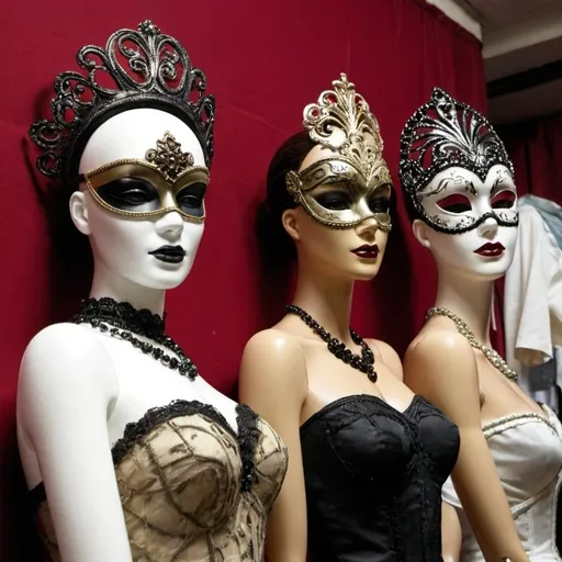 Prompt: mannequins at masquerade