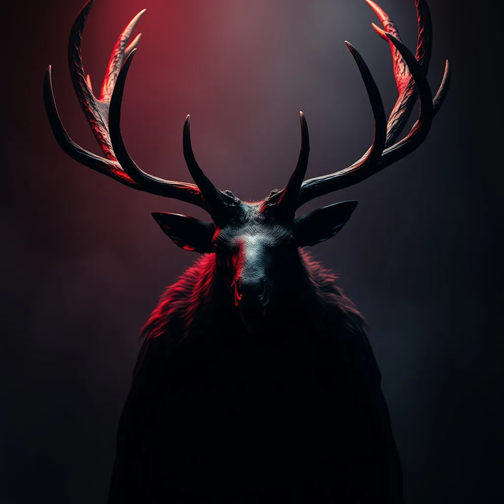 Prompt: raven-stag, horror vibes, dramatic cinematic lighting, atmospheric shadows, darkness surrounding