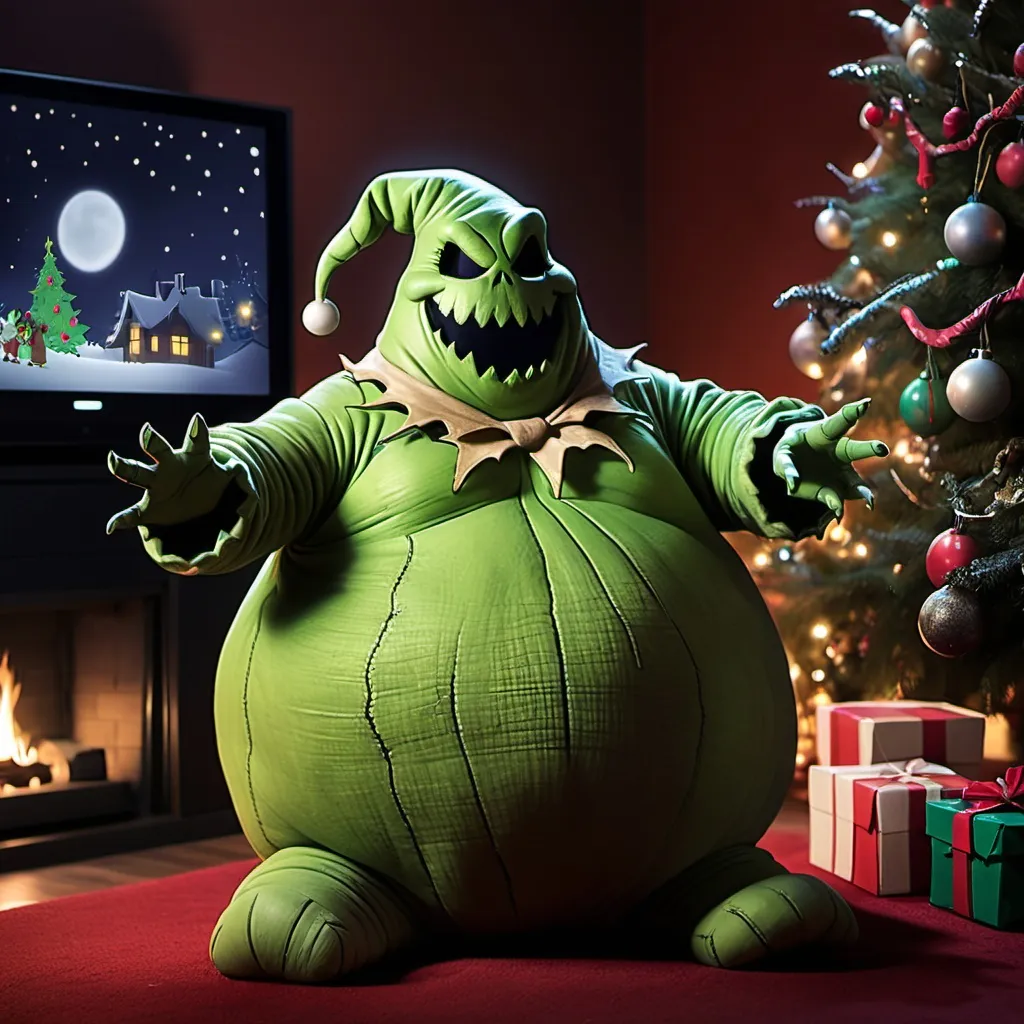 Prompt: Le Oogie Boogie qui regarde un film de Noël