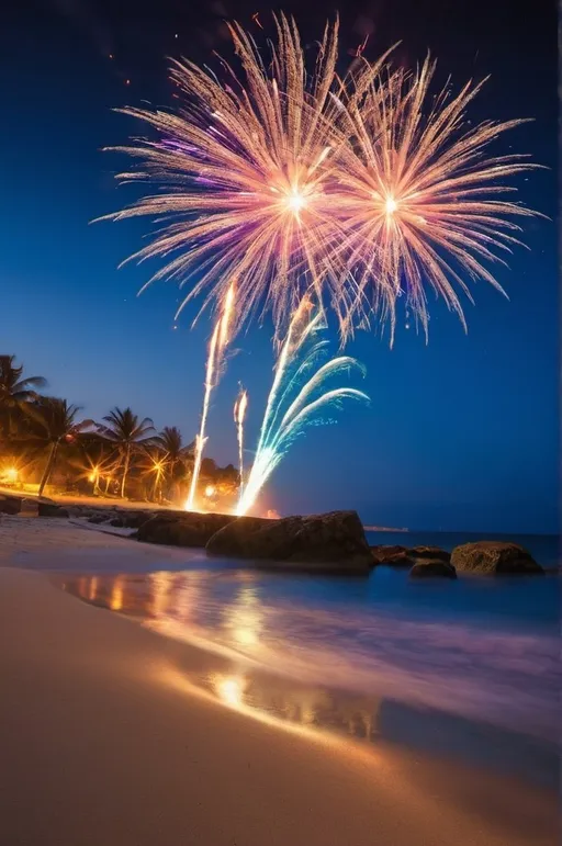Prompt: landscapes beach fireworks

