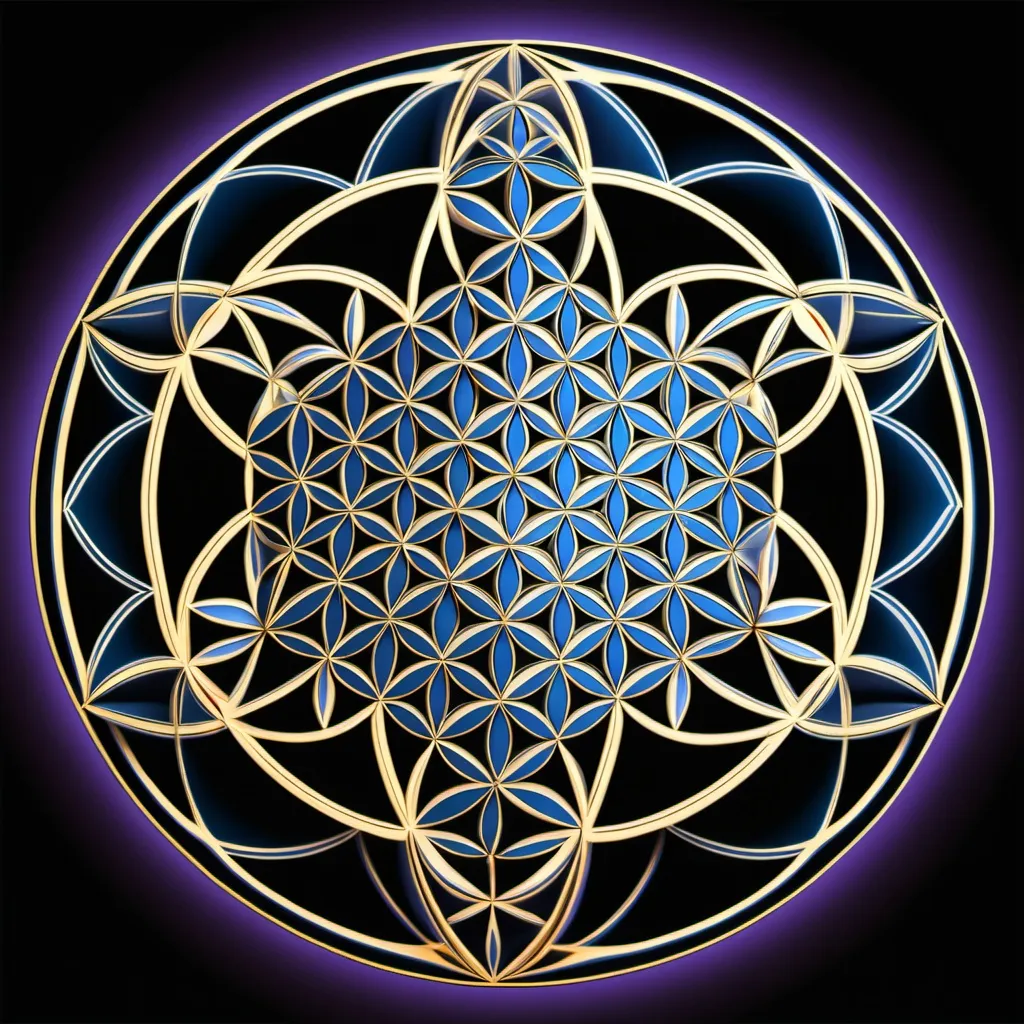 Prompt: "flower of life sacred geometry", 4th dimension 4d