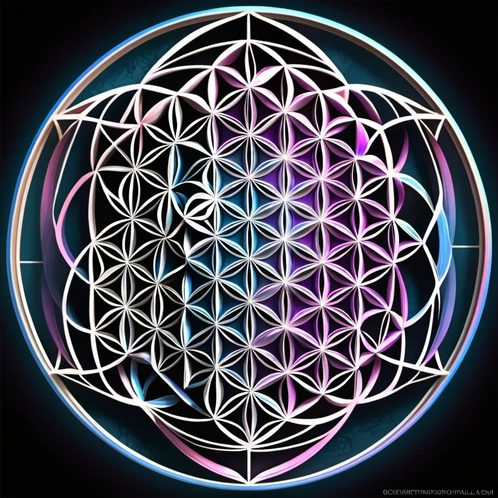 Prompt: "flower of life sacred geometry", 4th dimension 4d