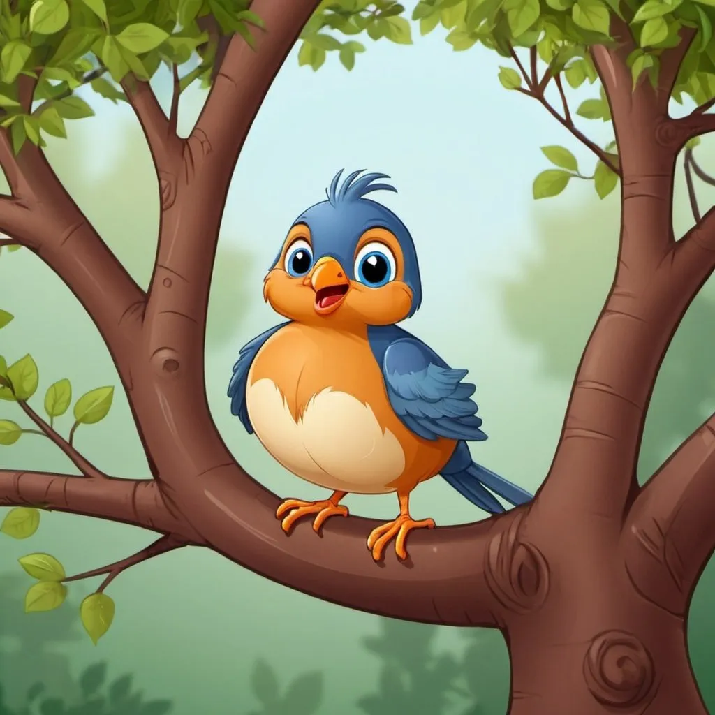 Prompt: cartoon little song bird sitting in the tree

