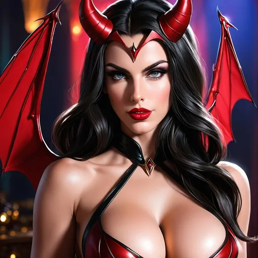 Prompt: jessica lowndes  evil  bimbo hypnotic succubus  domme muscular