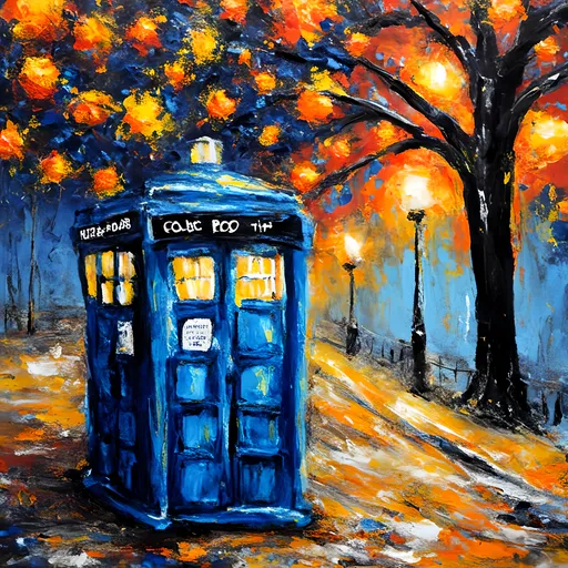 Prompt: <mymodel> Tardis, tempera on canvas, impressionist painting