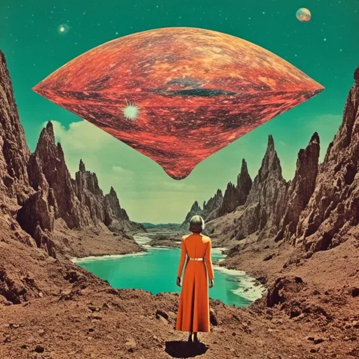 Prompt: <mymodel> Vintage 70s psychedelic surreal sci-fi. Collage