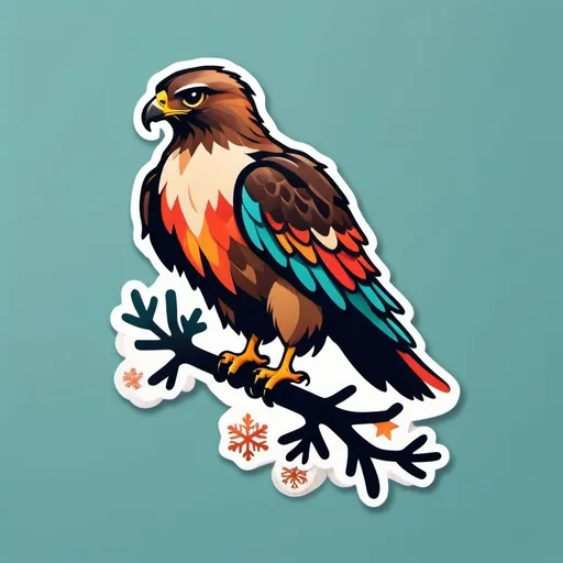 Prompt: (logo), modern and festive design, featuring a hawk silhouette, hints of janitor, Christmas elements like snowflakes, trees, stars, stockings, vibrant colors, clean lines, professional look, incorporates soft winter lighting for a warm ambiance, suitable for branding and marketing materials, high-quality resolution, eye-catching and memorable.