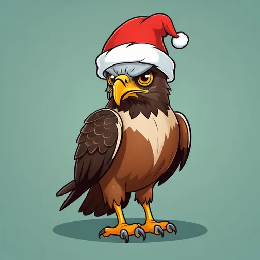 Prompt: cartoon hawk wearing christmas hat