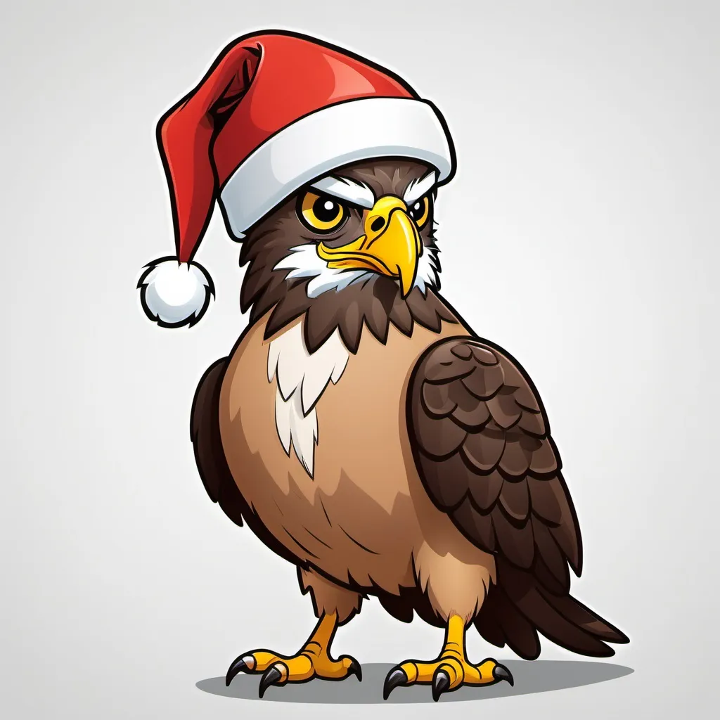 Prompt: cartoon hawk wearing christmas hat