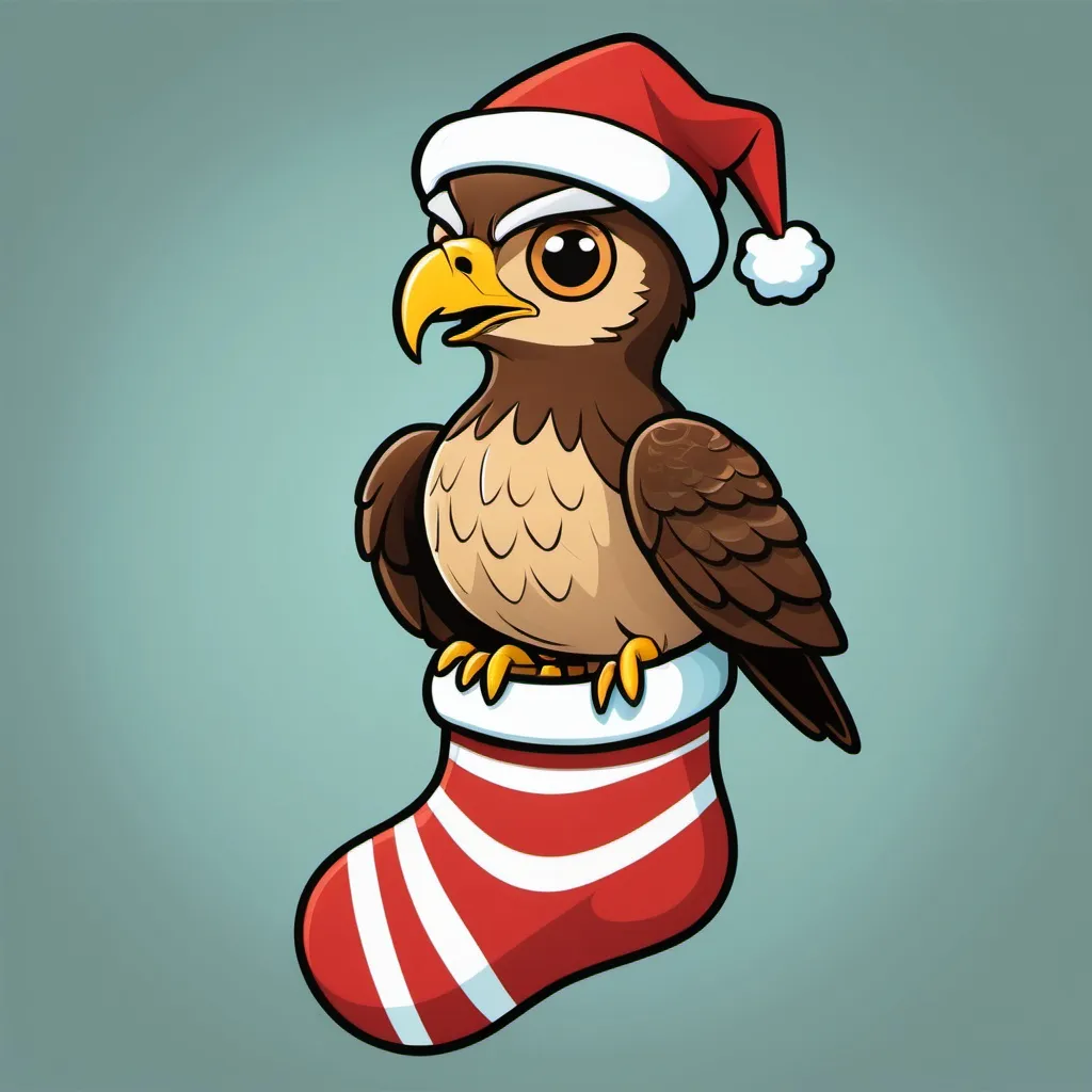 Prompt: cartoon hawk in stocking