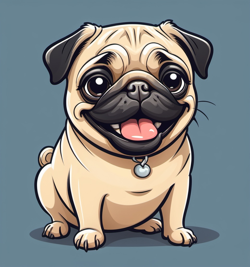 Prompt: cartoon pug smiling