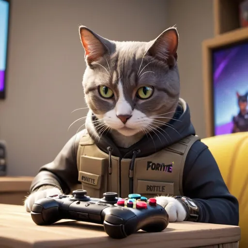 Prompt: e.g, cat playing fortnite
