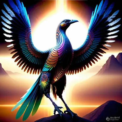 Prompt: Giant bird-like energy beings, intricate feathers, mystical glow, enlightening presence, high quality, otherworldly, majestic, ethereal, detailed features, vibrant colors, spiritual, breathtaking lighting, earth contact, mystical, enigmatic, mysterious, powerful, wisdom, ancient, energy density, giant birds, beautiful, evolution, cosmic, contact, futuristic, earth, ethereal, wings, enlightenment, transcendent, surreal, high energy, breathtaking, spiritually uplifting, radiant, awe-inspiring, Ra