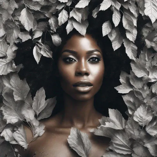 Prompt: Beautiful black woman as eve covered in leaves.