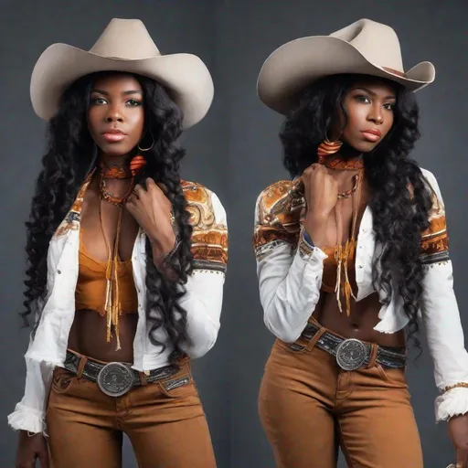 Prompt: Beautiful black woman as a cowboy 