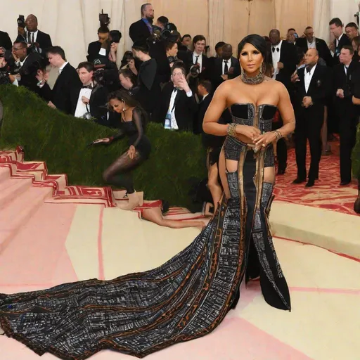 Prompt: Toni Braxton posing wearing a african inspired dress at the MET GALA red carpet 