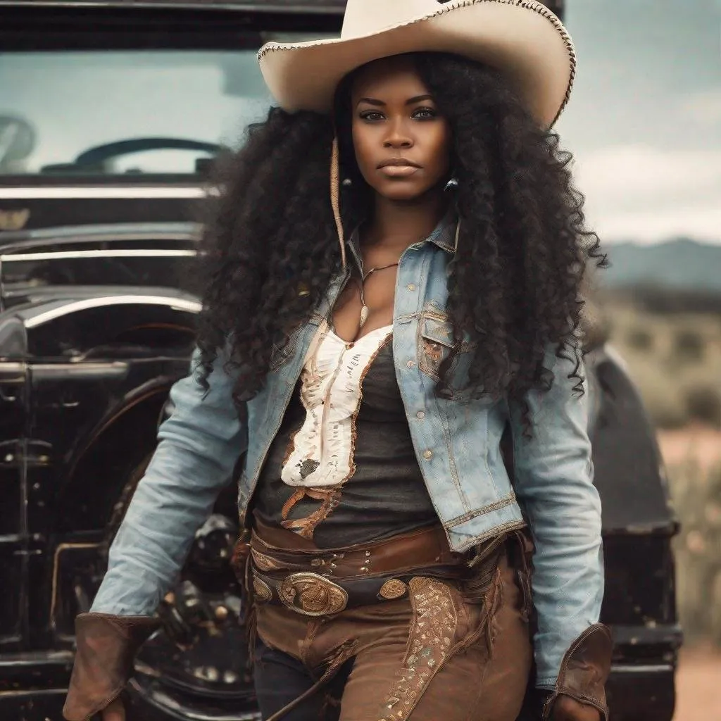 Prompt: Beautiful black woman as a cowboy 