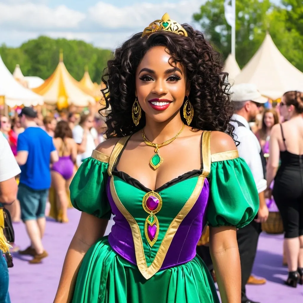 Prompt: A beautiful black woman with lots dressed as Esmeralda from Disney the hunchback of notre dame at a summer festival 