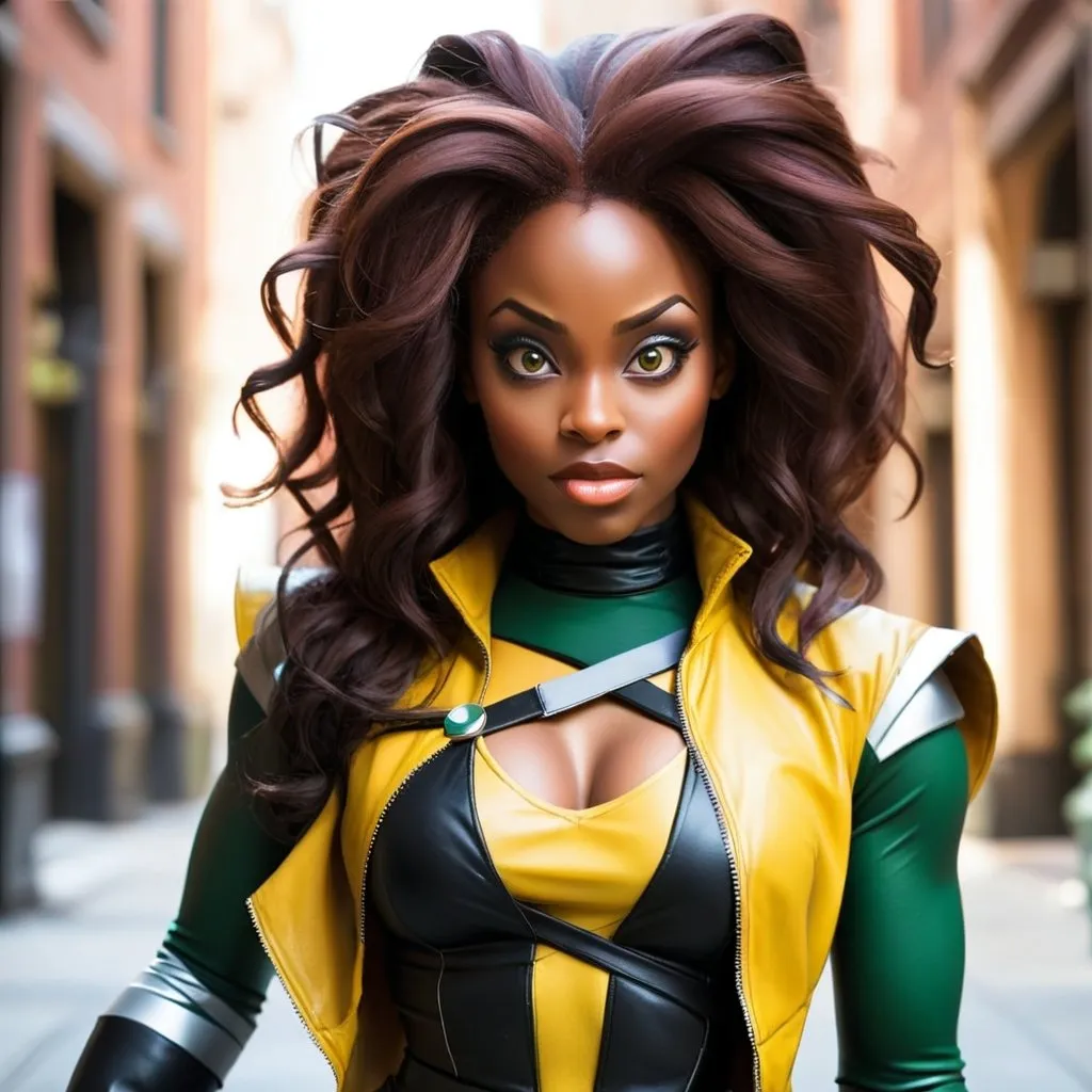 Prompt: Beautiful black woman dressed as rogue xmen