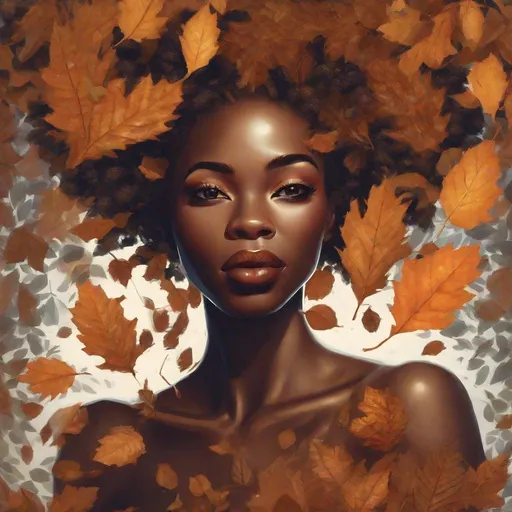 Prompt: Beautiful black woman as eve covered in leaves.